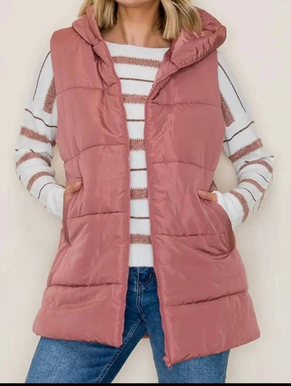 NEW STACCATO go with the flow hooded puffer vest in pink